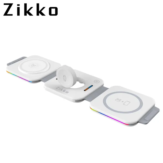 【ZIKKO】ZK-CG01五合一摺疊夾心15W無線充電座(Magsafe磁吸 立架 炫彩指示燈輔助)