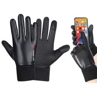 【kingkong】機車皮革加絨保暖手套 防水 可觸控(戶外 登山 騎行手套)