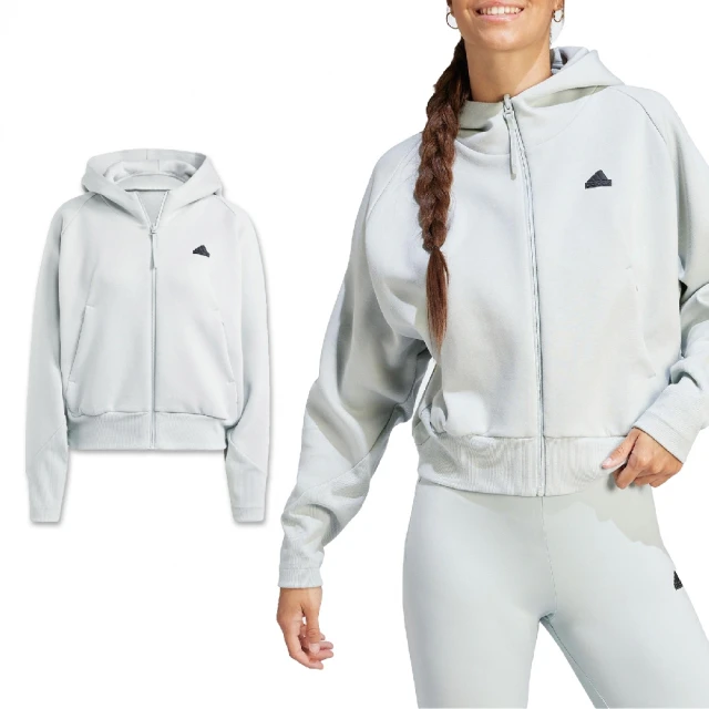 adidas 愛迪達 外套 Z.N.E. Full-Zip 女款 灰 黑 連帽外套 寬版 吸汗 拉鍊口袋 愛迪達(IN5134)