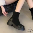 【JP Queen New York】成熟絨面拼接厚底圓頭短靴(2色可選)