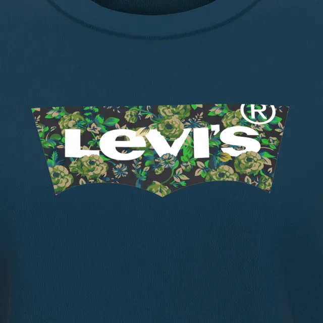 【LEVIS 官方旗艦】女款 寬鬆版大學T / 花草風經典Logo / 260GSM棉 深藍 熱賣單品 18686-0206