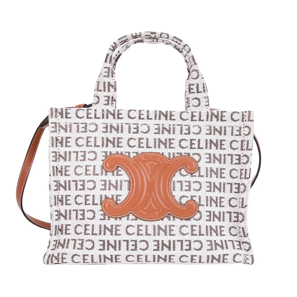 【CELINE】CABAS THAIS滿版小型托特手提斜背包(原色 / 黃褐色)