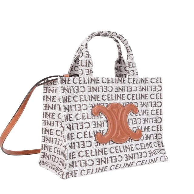 【CELINE】CABAS THAIS滿版小型托特手提斜背包(原色 / 黃褐色)