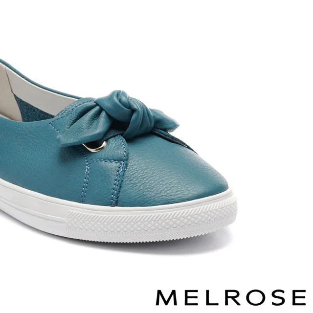 【MELROSE】美樂斯 簡約氣質蝴蝶結牛皮厚底休閒鞋(藍綠)