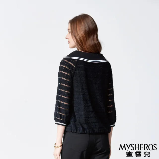 【MYSHEROS 蜜雪兒】造型上衣 鑽飾大圓厚領 質感拼接造型(黑)