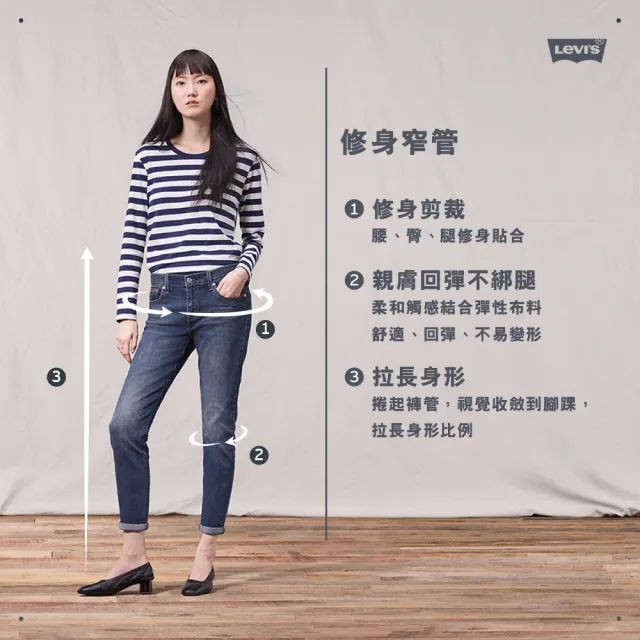 【LEVIS】女 上寬下窄 高腰修身窄管及踝牛仔長褲/赤耳X愛心補丁/天絲棉/彈性布料 熱賣單品 19745-0009