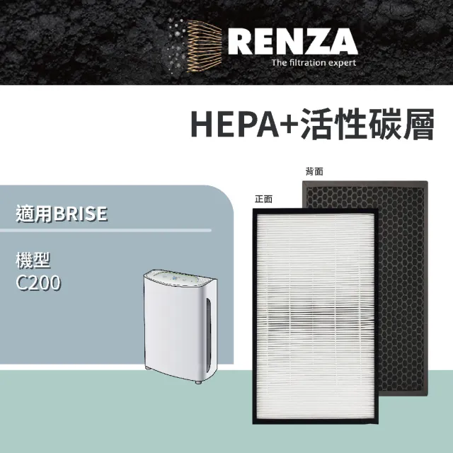 【RENZA】適用BRISE C200 AI空氣清淨機(2合1HEPA+活性碳濾網 濾芯)