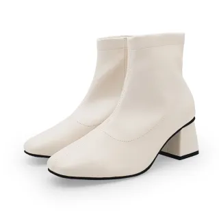 【Normady 諾曼地】女靴 短靴 MIT台灣製 顯瘦潮流素面車線粗中跟短靴-MIT手工鞋(人氣白)