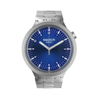 【SWATCH】金屬 BIG BOLD IRONY 系列手錶 INDIGO HOUR 金屬鍊帶 海軍藍 男錶 女錶 手錶 瑞士錶(47mm)