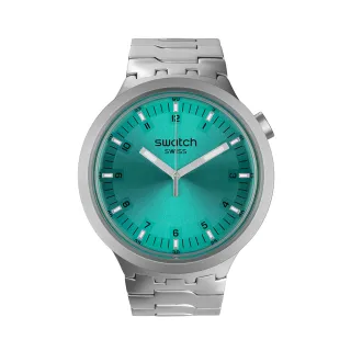 【SWATCH】金屬 BIG BOLD IRONY 系列手錶 AQUA SHIMMER 金屬鍊帶 松石綠 男錶 女錶 手錶 瑞士錶(47mm)