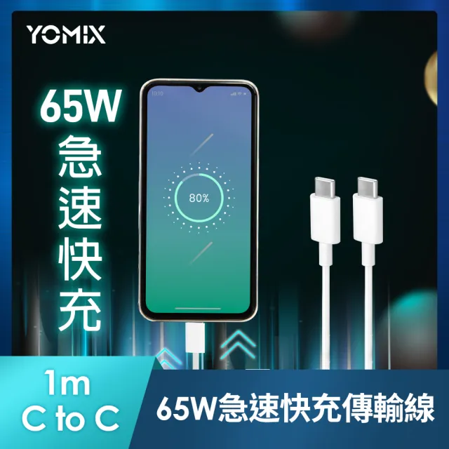 3入組【YOMIX 優迷】C to C 65W快充傳輸/充電線1M (Android /Apple/支援iphone15快充)