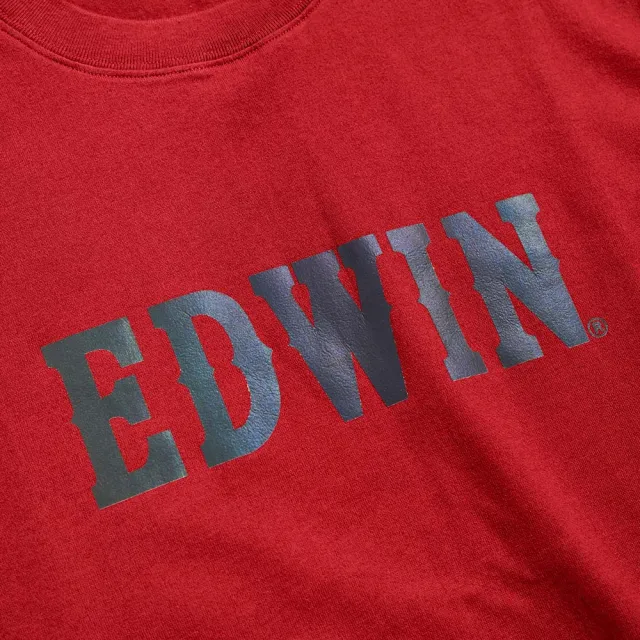 【EDWIN】男裝 七彩反光LOGO短袖T恤(朱紅色)