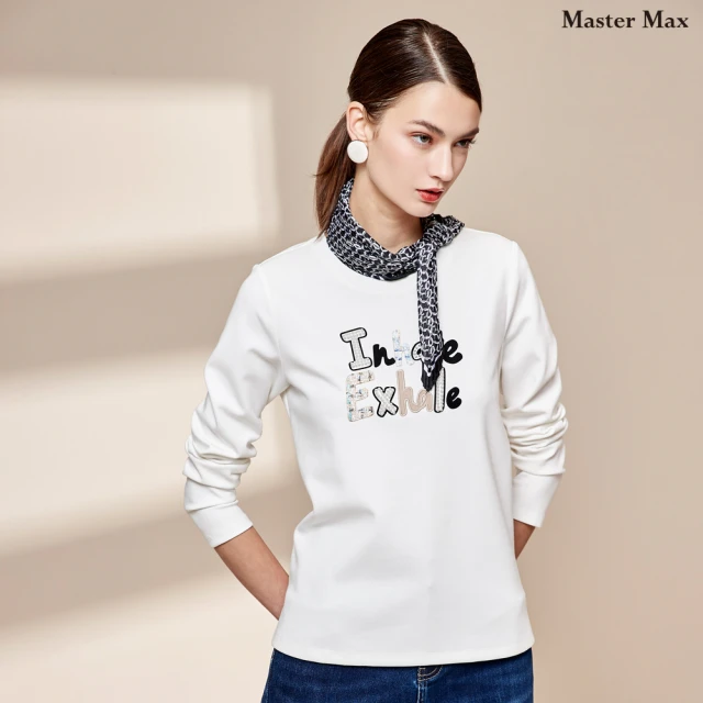 Master Max 休閒珍珠拼布設計長袖圓領上衣(8327089)