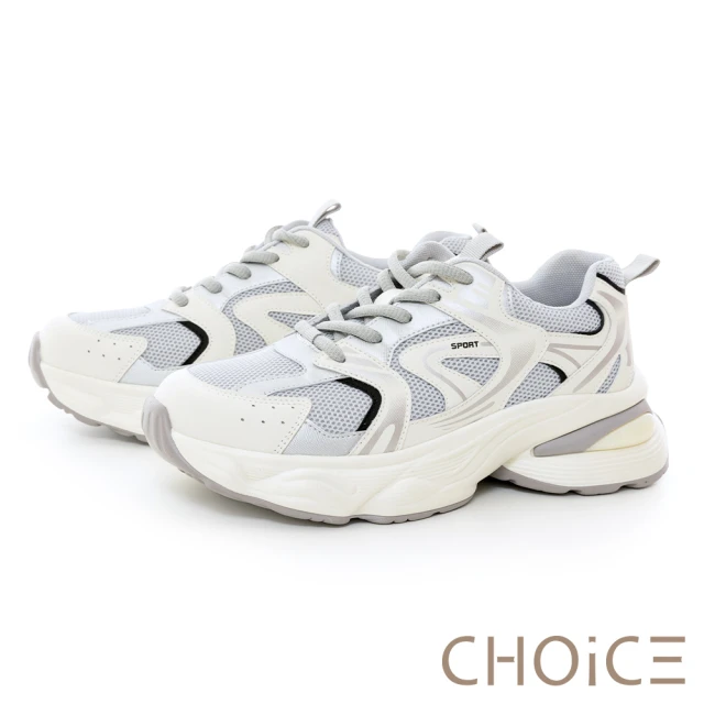 CHOiCECHOiCE 厚底綁帶造型反光老爹鞋(灰色)