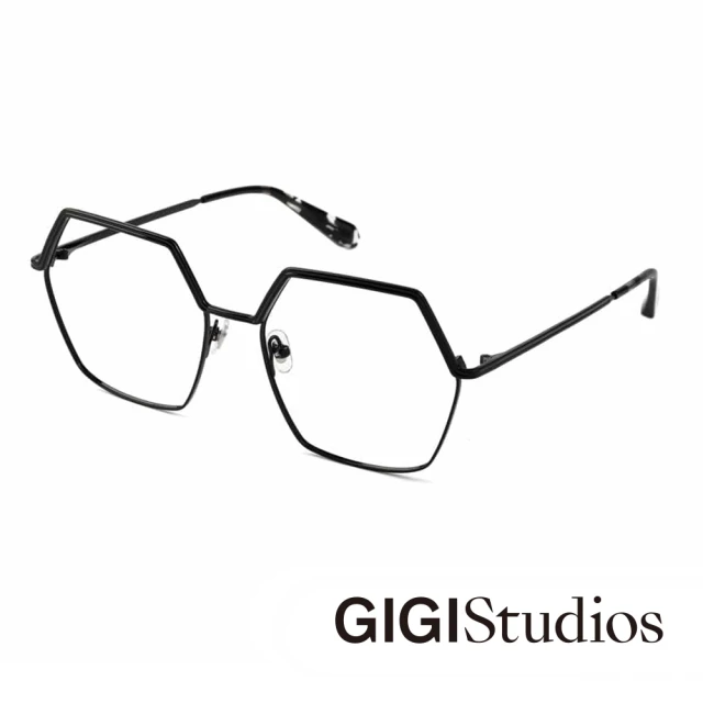 GIGI Studios 六角形氣質雕刻眉框光學眼鏡(黑 -