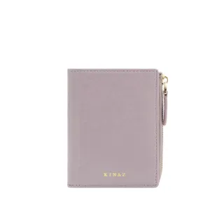 【KINAZ】牛皮L型拉鍊零錢袋直式對折短夾-粉彩紫-馬賽克系列