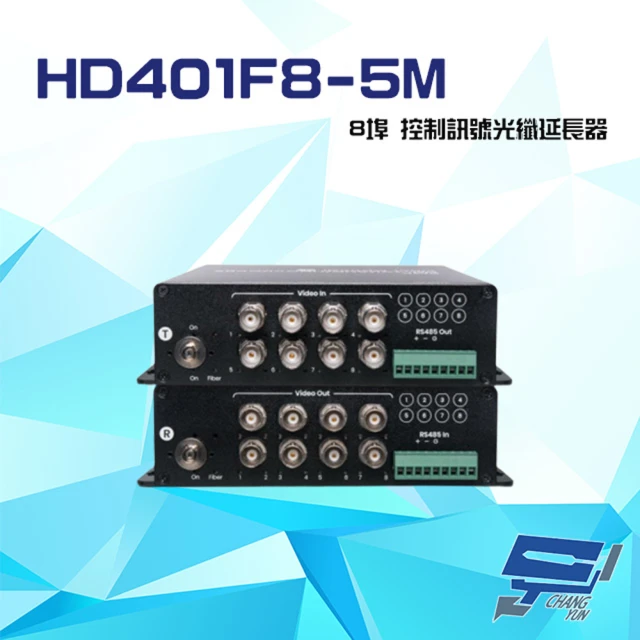 昌運監視器 HD401F8-5M 8埠 高清影像 RS485 控制訊號光纖延長器 最遠距離20KM