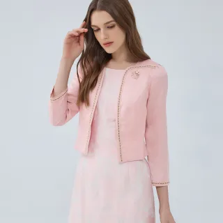 【ILEY 伊蕾】貴氣緹花假兩件外套洋裝(淺粉色；M-2L；1233017125)