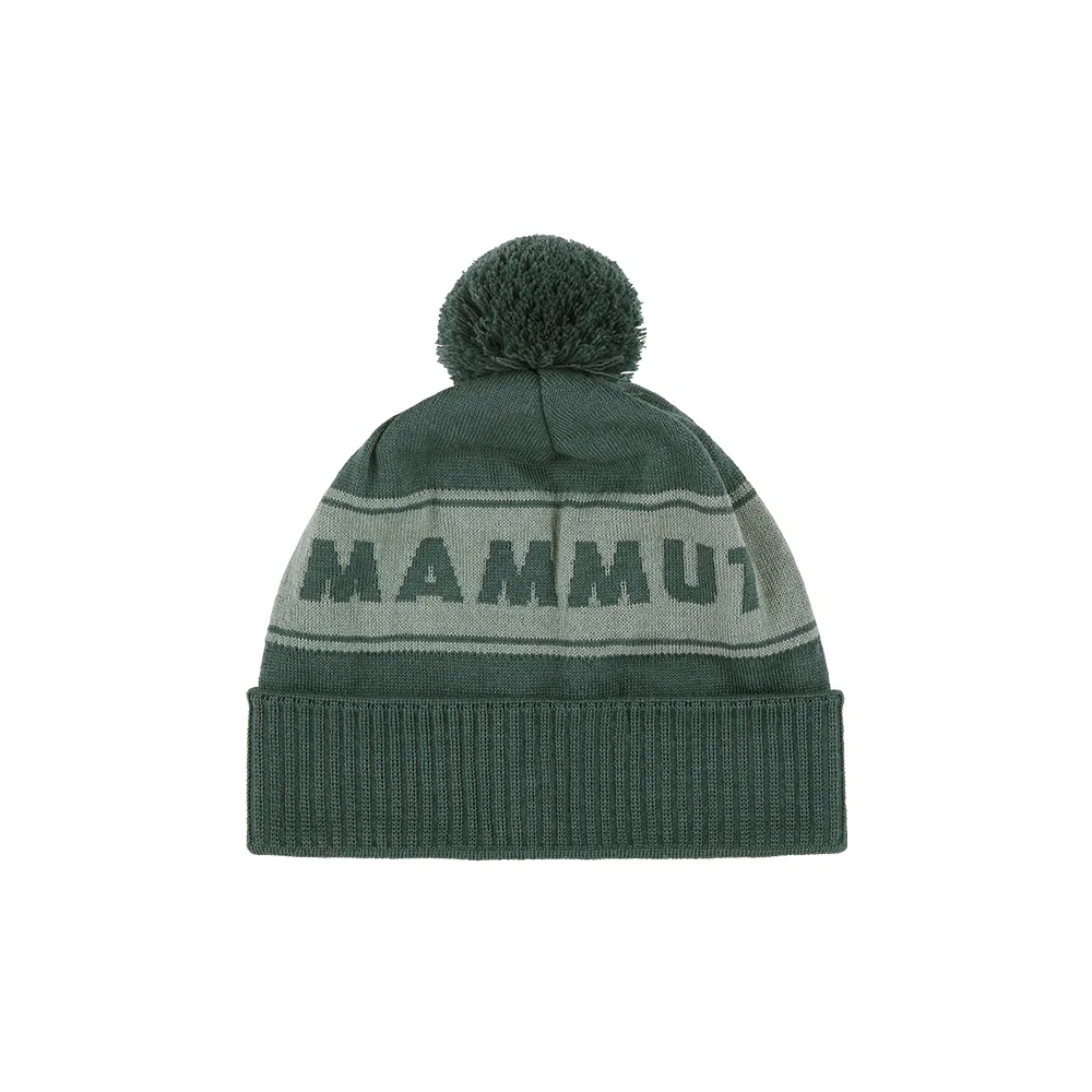 【Mammut 長毛象】Peaks Beanie 保暖針織LOGO毛球羊毛帽 深玉石綠/玉石綠 #1191-01100