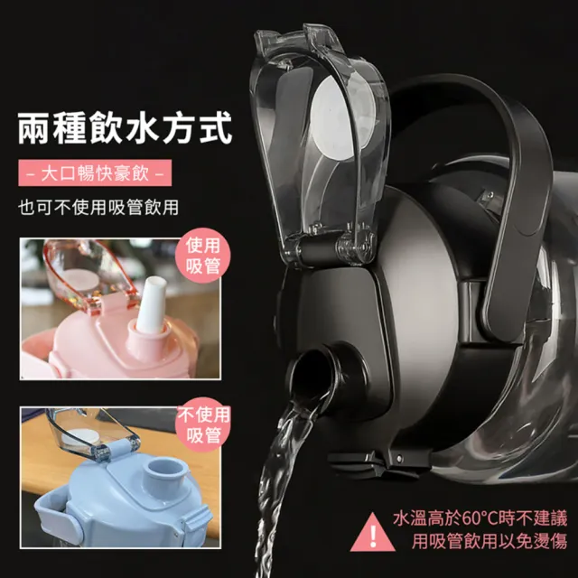 【指選好物】大容量運動水壺(吸管水壺 健身水壺 塑膠水壺 2000ml)