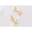 【CHANEL 香奈兒】CC Logo 水晶鑲飾及小花針式耳環(金色)