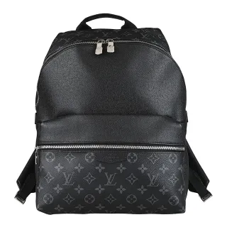 【Louis Vuitton 路易威登】M30230 Discovery PM字母LOGO牛皮拼接老花塗層帆布拉鍊後背包(黑x炭黑)