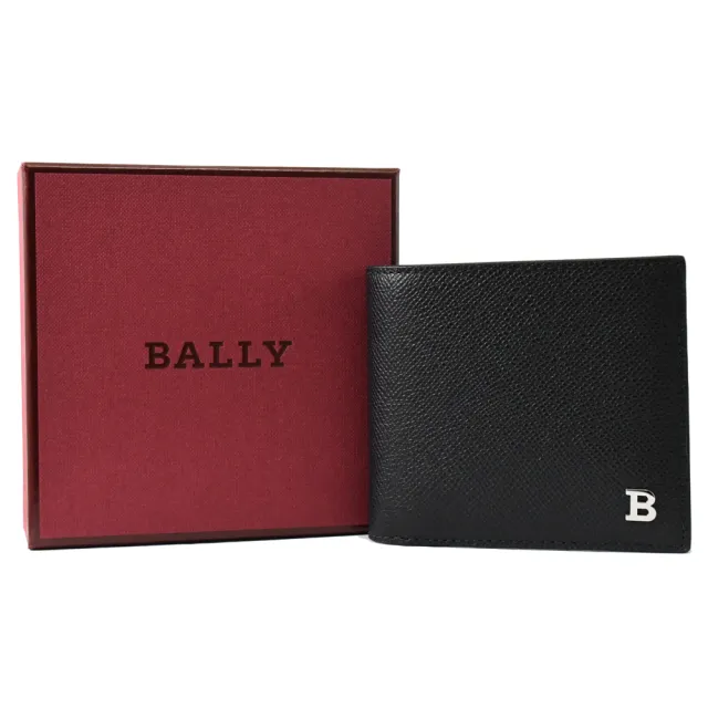 【BALLY】BYIE 金屬B字LOGO小牛皮雙層4卡零錢短夾(黑)