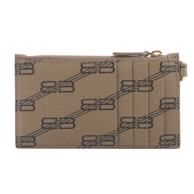 【Balenciaga 巴黎世家】BB Monogram 小款金釦卡片夾_附可拆式掛繩(米色/棕色)