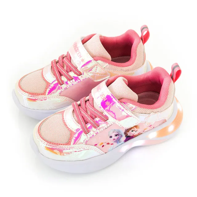 【Disney 迪士尼】正版童款 冰雪奇緣 電燈運動鞋/透氣 防臭 舒適 粉紅(FNKX37423)