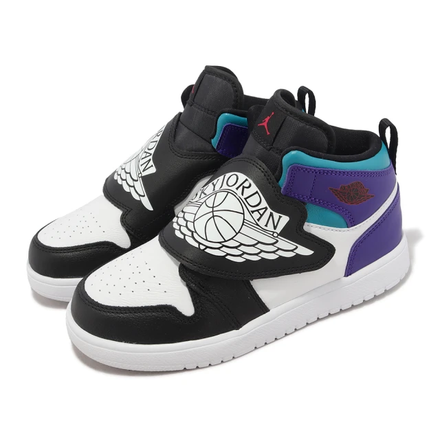 NIKE 耐吉 童鞋 Sky Jordan 1 PS 黑 白 紫 魔鬼氈 中童 小朋友 親子鞋 休閒鞋(BQ7197-154)