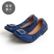 【viina】芳達2· 全真皮金框logo方頭摺疊平底娃娃鞋-深藍(摺疊平底娃娃鞋)