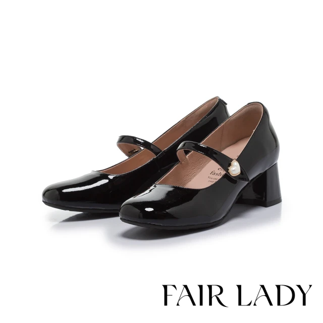 FAIR LADY 小時光 質感飾釦低跟穆勒鞋(黑、3B28