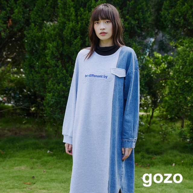 gozogozo 牛仔拼接針織口袋長洋裝(兩色)