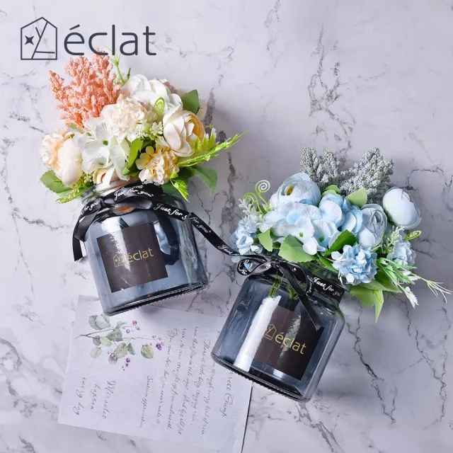 【Eclat】匠心花藝黑瓶玻璃工藝擺飾仿真盆栽(3款一組)