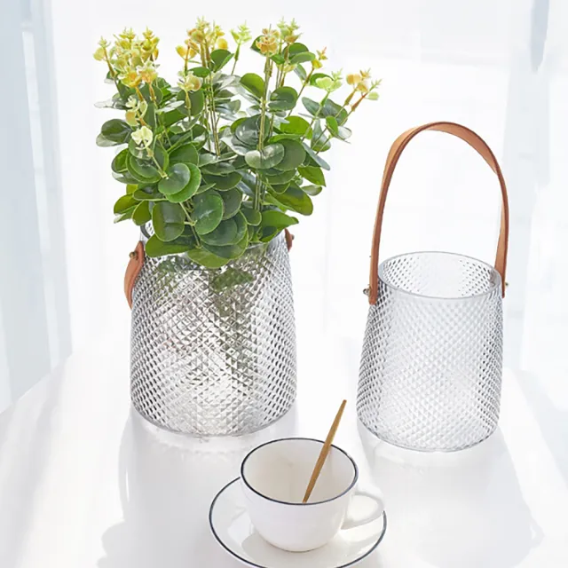 【Meric Garden】現代北歐ins輕奢皮革手提玻璃花瓶/收納罐(小)