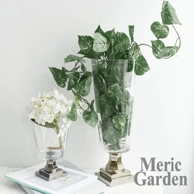 【Meric Garden】北歐輕奢羅馬高腳鍍銀裝飾玻璃花瓶_L