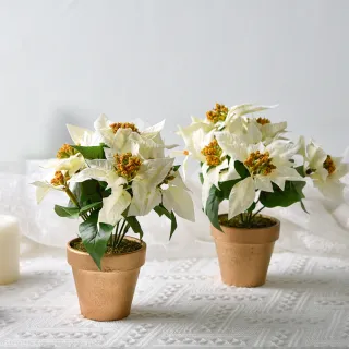 【Meric Garden】高仿真台灣手工限定雪白聖誕紅小盆栽(2入一組)