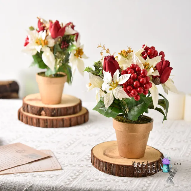 【Meric Garden】高仿真台灣手工限定閃亮聖誕紅小盆栽
