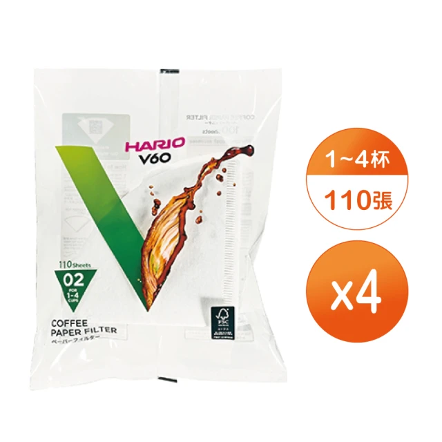 HARIO V60 漂白濾紙1~4杯 110入x4包(VCF-02-110W)