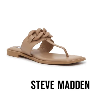 【STEVE MADDEN】ATHINA 飾釦夾腳平底拖鞋(卡其色)