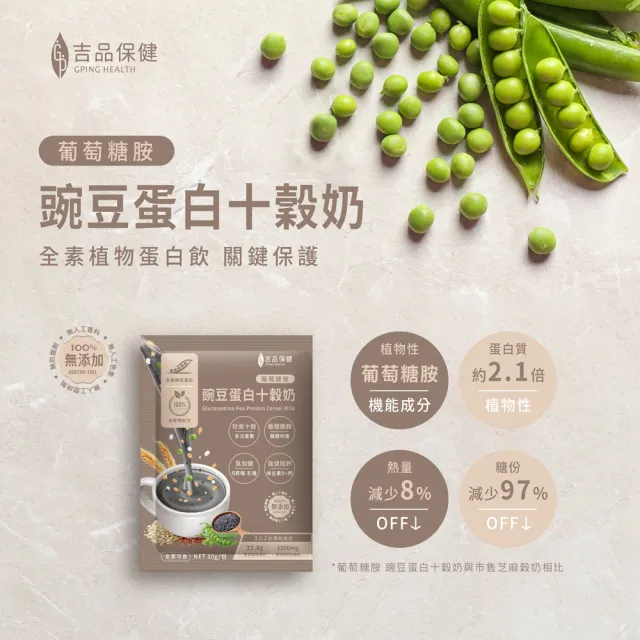 【吉品保健】葡萄糖胺 豌豆蛋白十穀奶 12包 x6盒(共72包)