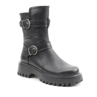 【heavenlyfeet】英國舒適休閒女鞋 個性雙扣中筒靴-Tatianna(黑色)