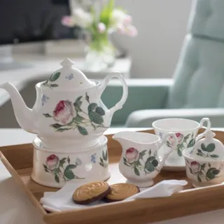 【英國ROY KIRKHAM】Redoute Rose 浪漫淺玫瑰系列230ML咖啡花茶杯盤組(英國製骨瓷杯)