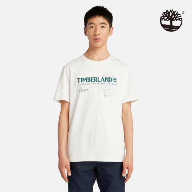 Timberland 男款復古白有機棉圖案短袖T恤(A2NW7CM9)