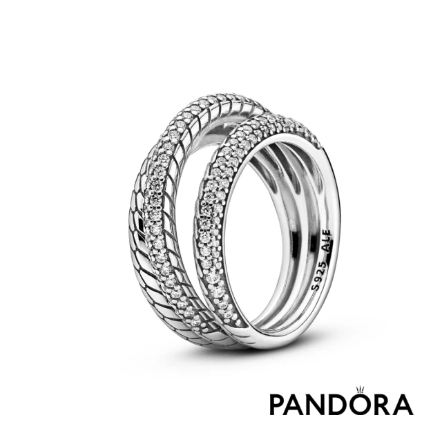【Pandora官方直營】密鑲寶石蛇鏈紋三圈戒指-絕版品