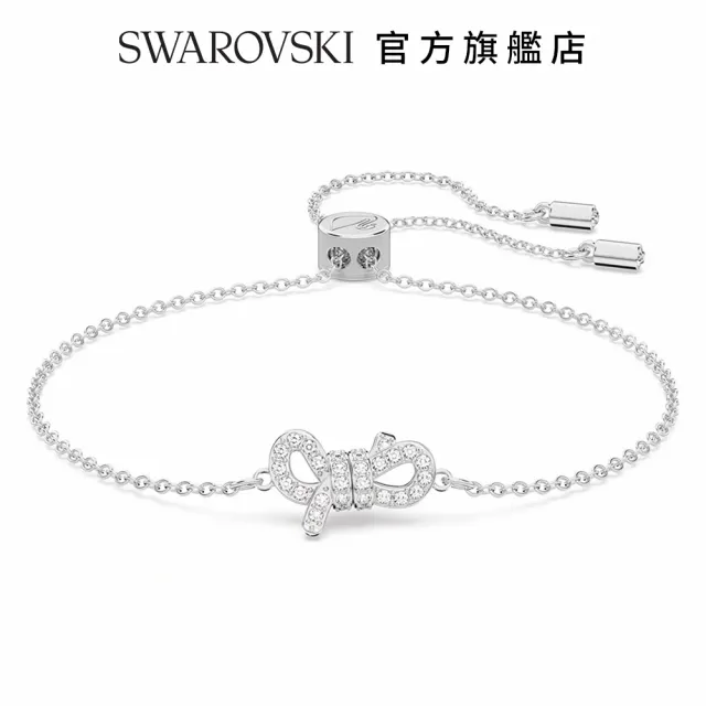 【SWAROVSKI 官方直營】Lifelong Bow 手鏈密鑲 蝴蝶結 白色 鍍白金色 交換禮物