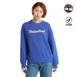 【Timberland】女款亮藍色寬版Logo長袖套頭上衣(A6HV5G58)