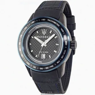 【MASERATI 瑪莎拉蒂】瑪莎拉蒂男錶型號R8851110003(黑色錶面黑錶殼深黑色真皮皮革錶帶款)