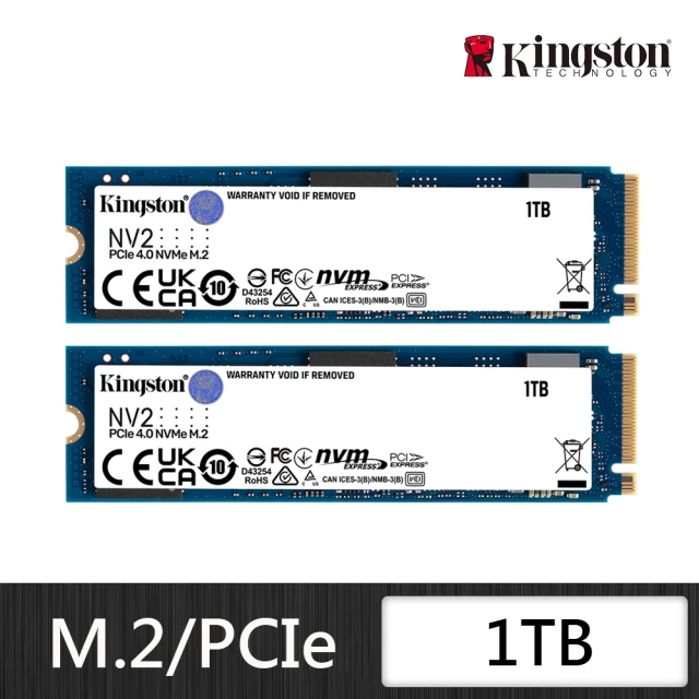 Kingston 金士頓(2入) Kingston 金士頓 1TB NV2 M.2 2280 PCIe 4.0 Gen 3/4 NVMe SSD 固態硬碟(SNV2S/1000G)