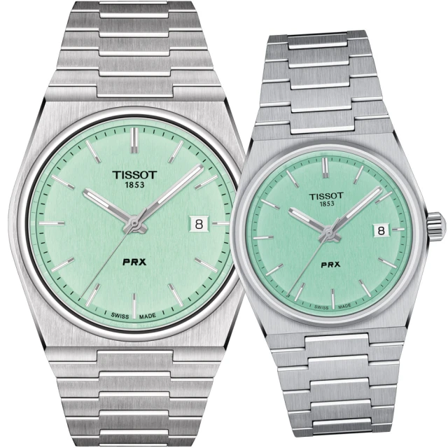 TISSOT 天梭 官方授權 PRX系列 70年代復刻對錶(T1374101109101+T1372101109100/薄荷綠)